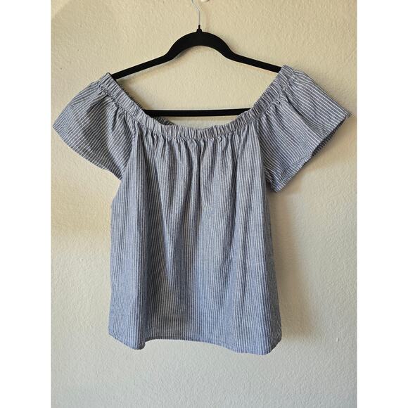 Mi ami Tops - Blue & White Striped Off Shoulder Blouse Size Medium